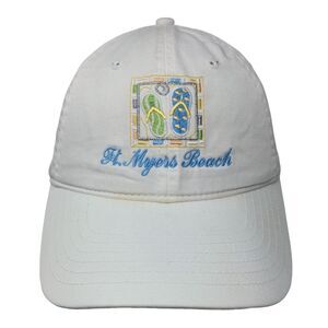 Ft. Myers Beach Strapback Hat White OS Adjustable Embroidered Triangle Sport